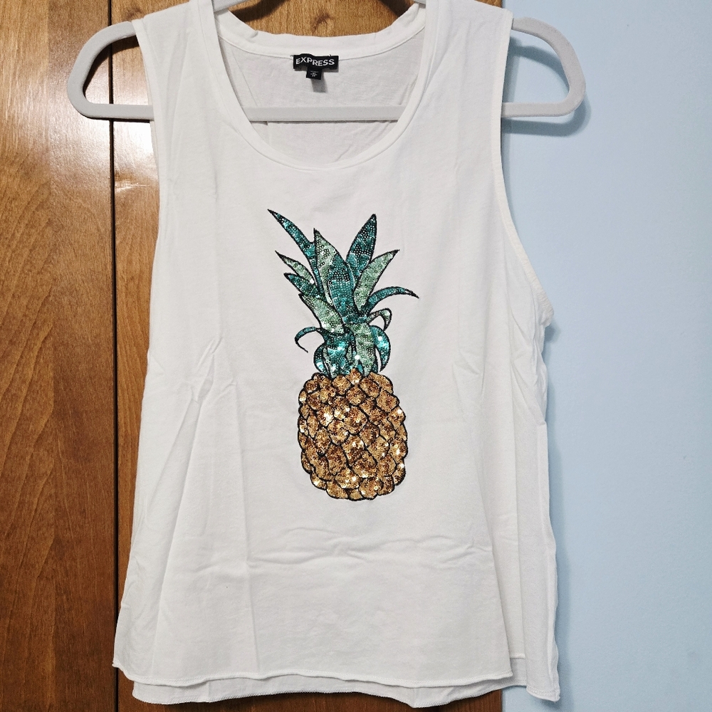 Express White Pineapple Graphic Tank Top